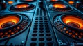 A close up of a speaker system with orange lights on it, AI Royalty Free Stock Photo