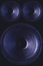 Close-up of speakers membrane on black background with colored lighting. Royalty Free Stock Photo