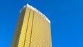 CLOSE UP: Spectacular golden Trump hotel towers above the strip in Las Vegas