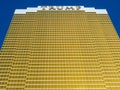 CLOSE UP: Spectacular shot of the gilded Trump hotel in downtown Las Vegas.