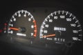 Close-up of a speedometer and tachometer in a used car Royalty Free Stock Photo