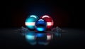 Close up with spheres in colors and reflections on dark gradient background Royalty Free Stock Photo