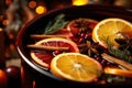 Close-up of spices and citrus fruits for Christmas mulled wine