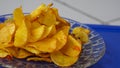 Close up of spicy cassava chips on a plate