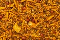 Close-up of spicy Ratlami mixture Indian namkeen snacks Full-Frame Background.