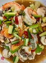 spicy thai seafood salad with shrimp and octopus Royalty Free Stock Photo