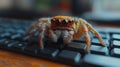 Close-Up Of A Spider Crawling Over A Computer Keyboard Royalty Free Stock Photo