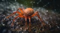 a close up of a spider on a rock with drops of water on it