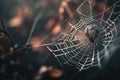 a close up of a spider\'s web with water droplets on it Royalty Free Stock Photo