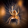 A close-up of a spider spinning its web, the delicate strands of silk stretched between its legs as it works, ai