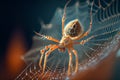 A close-up of a spider spinning its web, the delicate strands of silk stretched between its legs as it works, ai