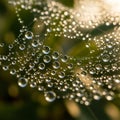 A close-up of a spider web adorned with numerous dewdrops. The droplets, varying Royalty Free Stock Photo