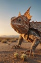 Thorny Devil Lizard in the Australian Outback Habitat Facing Camera Eye Level Royalty Free Stock Photo
