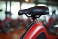close up of spinning bike saddle in an indoor gym