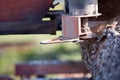 Close up of sawmill blade cutting through timber Royalty Free Stock Photo