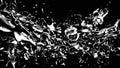 Close up for spinning splash of water on a black background, seamless loop. Monochrome rotating liquid explosion.