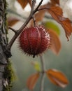 Close Up of Spiny Sweet Chestnut Fruit on Tree. Royalty Free Stock Photo
