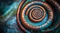 a close up of a spiral shaped object with a green background Royalty Free Stock Photo