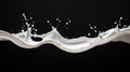 A close up of a splash of milk on black background, AI