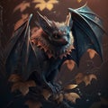 Close-up spooky bat perched on tree,AI Generated