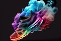 close-up of sport shoes with magical colourful smoke, with smoke floating from the bottom and curling up Royalty Free Stock Photo