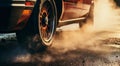 close-up of a sports car doing burnout on the street, car doing burnout, close-up of car Royalty Free Stock Photo