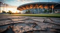 A close-up of a sports field or arena, with abstract shapes and lines in the foreground and backgr Royalty Free Stock Photo