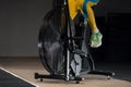 Close-up - Sporty woman working out in air bike Royalty Free Stock Photo