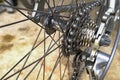 Close up sprockets on the rear wheel of a bicycle Royalty Free Stock Photo