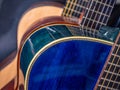 Close Up of Spruce Guitar Top and Binding or Purfling , Blue color on toip and green color back side Royalty Free Stock Photo