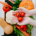 Cherry tomatoes in the hands Royalty Free Stock Photo