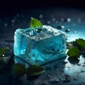 close up of square piece of blue translucent soap with mint generative AI