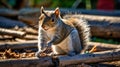 Adorable Eastern Gray Squirrel on Wood Pile Royalty Free Stock Photo