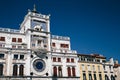 Close up of St Mark`s Clocktower, Torre dell`orologio at St Mark`s Square, Piazza San Marco, Venice, Italy. Details of Royalty Free Stock Photo