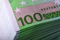 Close-up of a stack of bills for 100 euros. Royalty Free Stock Photo