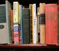 Close-up of a stack of books on a shelf