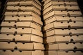 Close-up of a stack of brown pizza delivery boxes Royalty Free Stock Photo