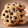 Close-up of a stack of chocolate chip cookies with dark chocolate chips image photo Royalty Free Stock Photo