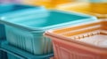 A close up of a stack of colorful plastic containers, AI Royalty Free Stock Photo