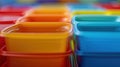 A close up of a stack of colorful plastic containers, AI