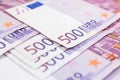 Close-up Stack of 500 Euro banknotes. European currency money banknotes. Royalty Free Stock Photo