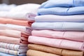 Close up of stack of neatly folded shirts