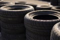 Close up stack of old car tires Royalty Free Stock Photo