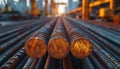 Close-up of a stack of rusty rebar