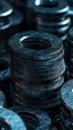 Close-up Stack of Small, Thin, Slightly Misaligned Metal Washers, Texture and Edges Royalty Free Stock Photo