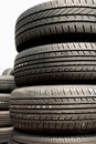 Close up of stack used car tires.