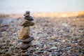 Close up stack of zen stones on the beach