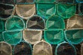 Close-up of stacked fishing cage traps Royalty Free Stock Photo
