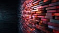 stack of glowing red and orange square blocks with binary code creates a futuristic digital information wall effect. Royalty Free Stock Photo