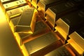 Close up Stacked gold bars,3d rendering,illustration